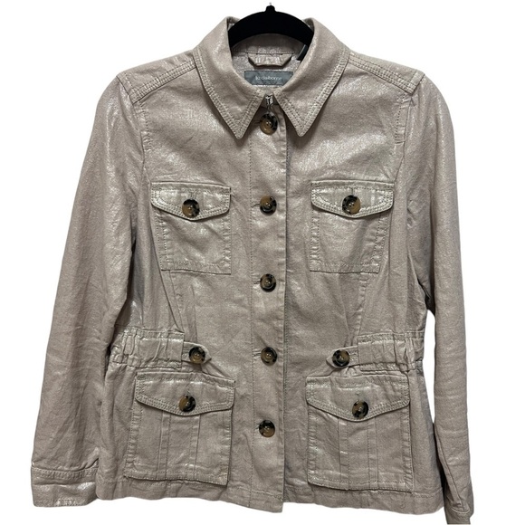 Liz Claiborne Jackets & Blazers - LIZ CLAIBORNE Nude Shimmer Lightweight Button Linen Blend Jacket, Size PM
